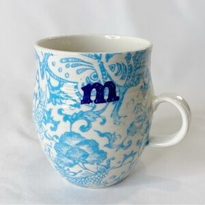 Anthropologie Homegrown Monogram Initial M Blue Floral Mug 12 oz